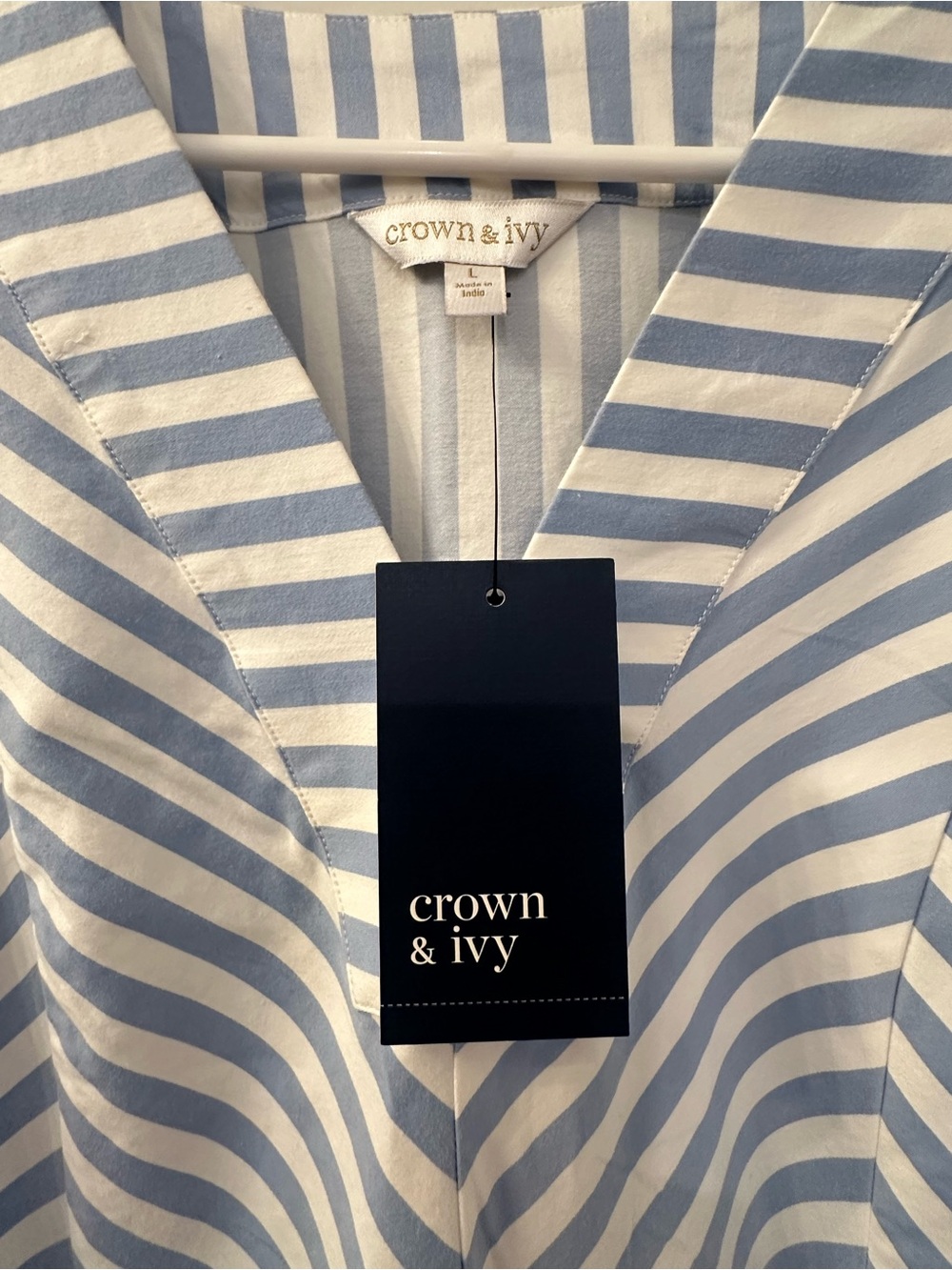 crown & ivy Blue and White Striped V-Neck Swim Coverup - Picture 2 of 3